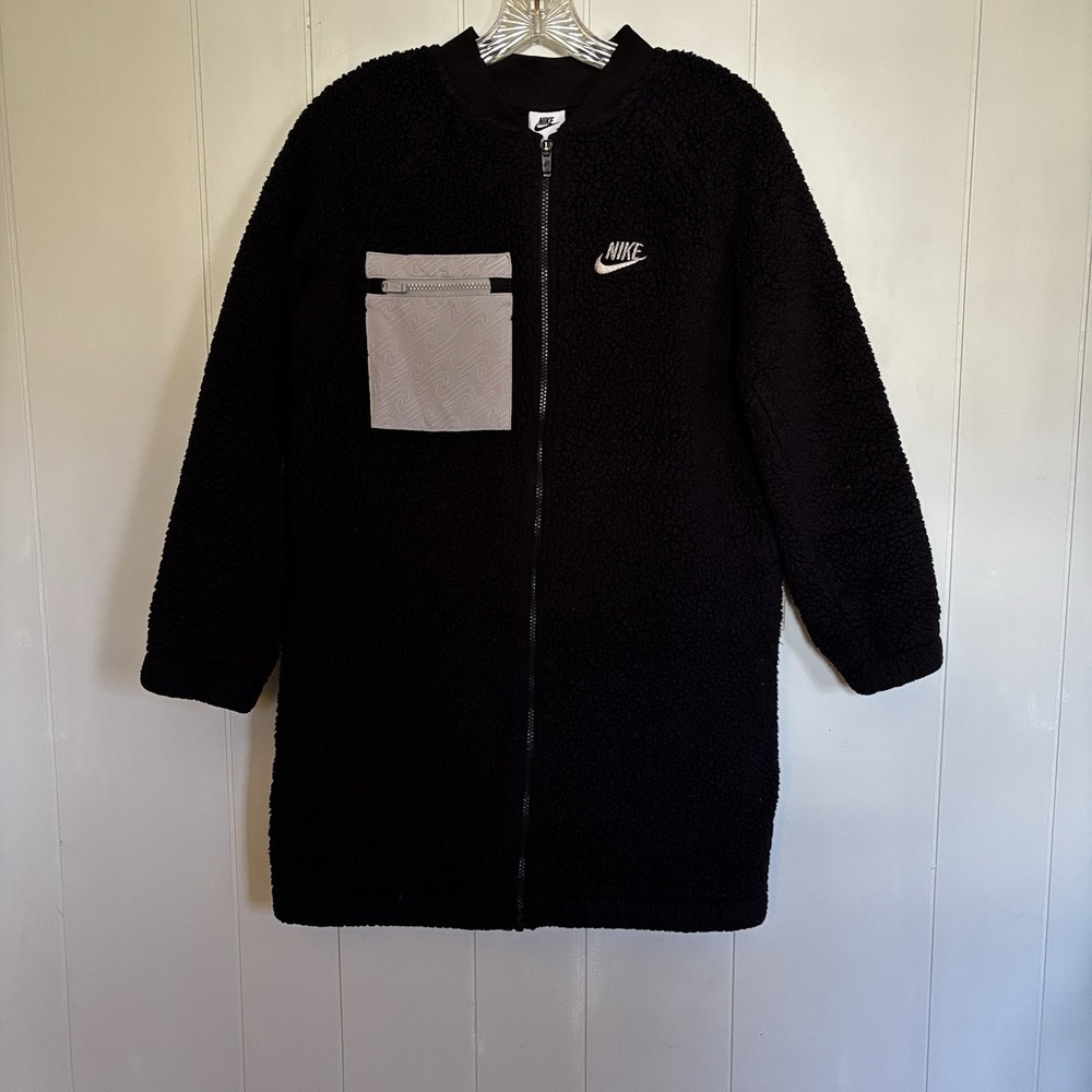 Nike Girls L+ Sportswear Faux Fur Sherpa Jacket Black Full Zip DJ5833-010